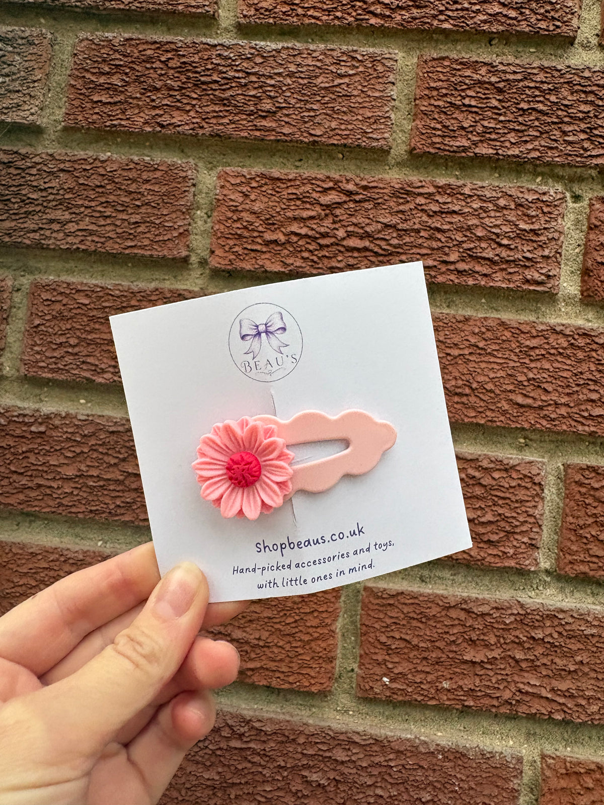 Handmade bright pink flower hair clip