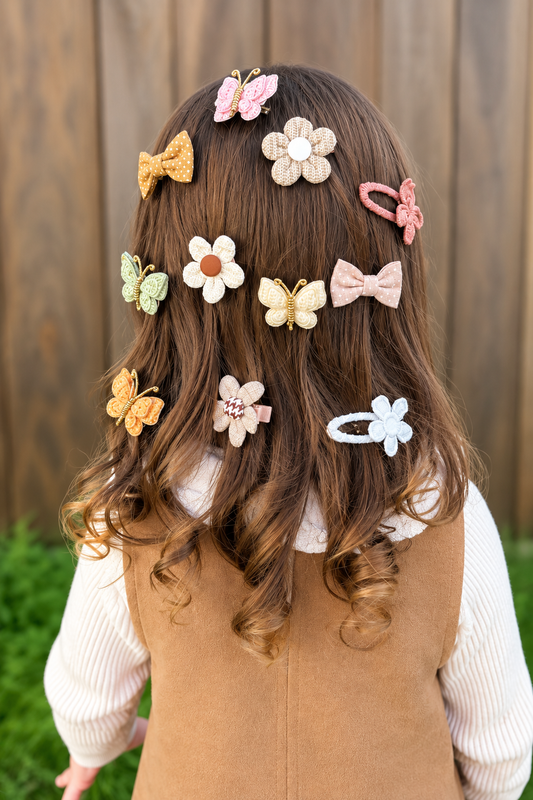 Mini bow hair clips, pair