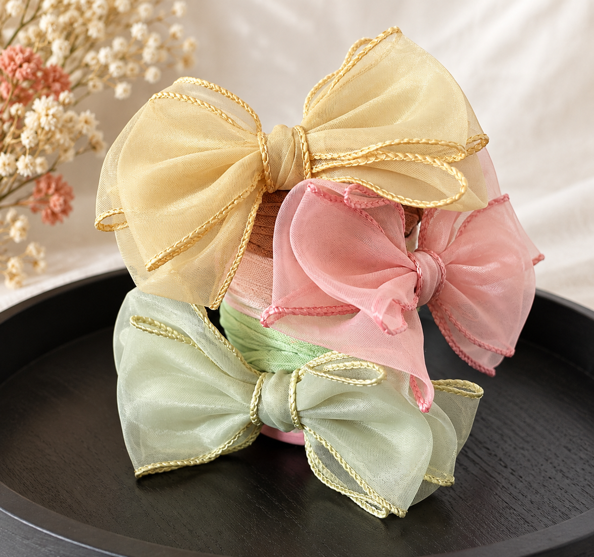 Organza Beau’s Bow headband in Blush