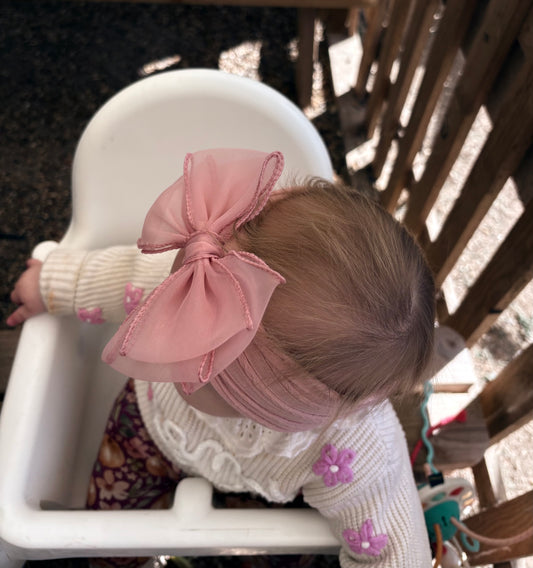 Organza Beau’s Bow headband in Blush