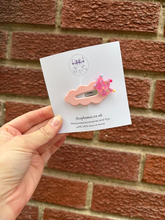 Handmade pink crown hair clip
