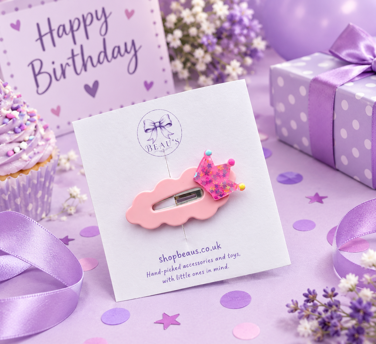 Handmade pink crown hair clip
